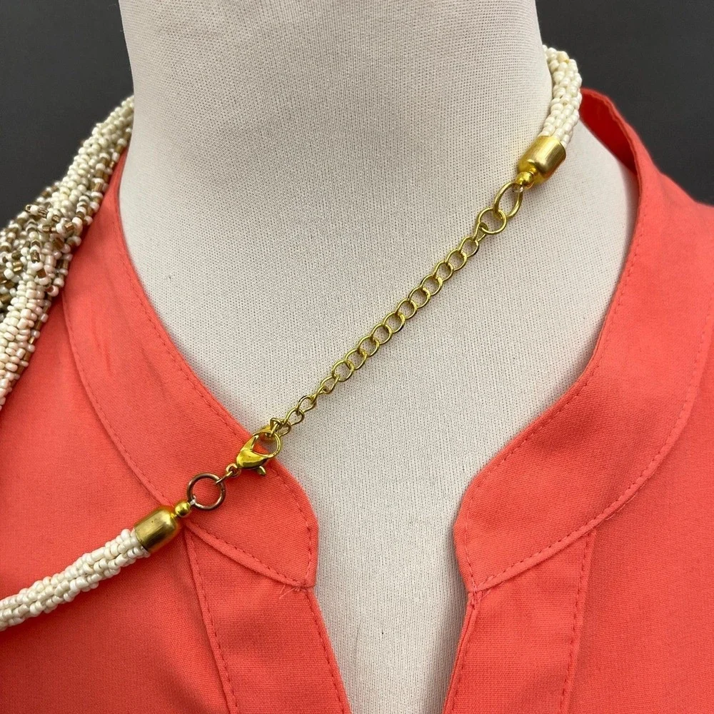 Ivory‎ Gold-tone Seed Beads Beaded Women's Fashion Necklace NWOT